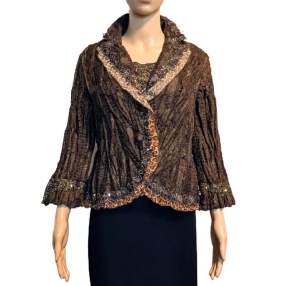 NWOT Ness Crinkled Stretch Lace Sequin Ruffle - Picture 3 of 11